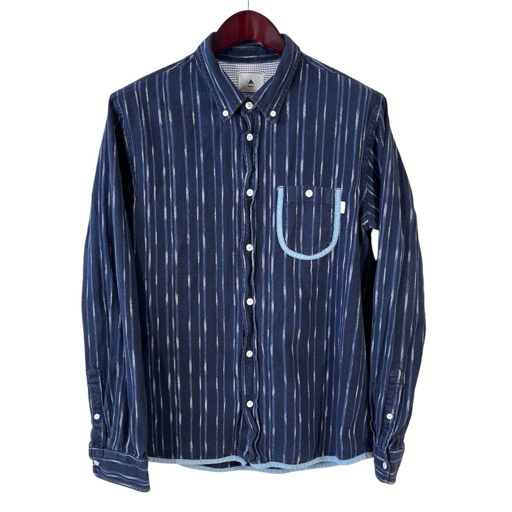 Burton Drake Long Sleeve Shirt Mens L Blue Woven Cotton Back Vent Outdoors Hike